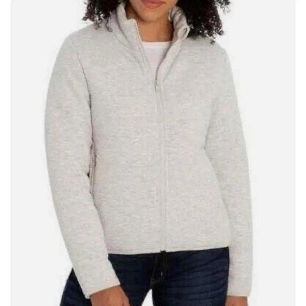 Three Dots Womens Heather Gray Quilted Full Zip Mock Neck Jacket Size S‎